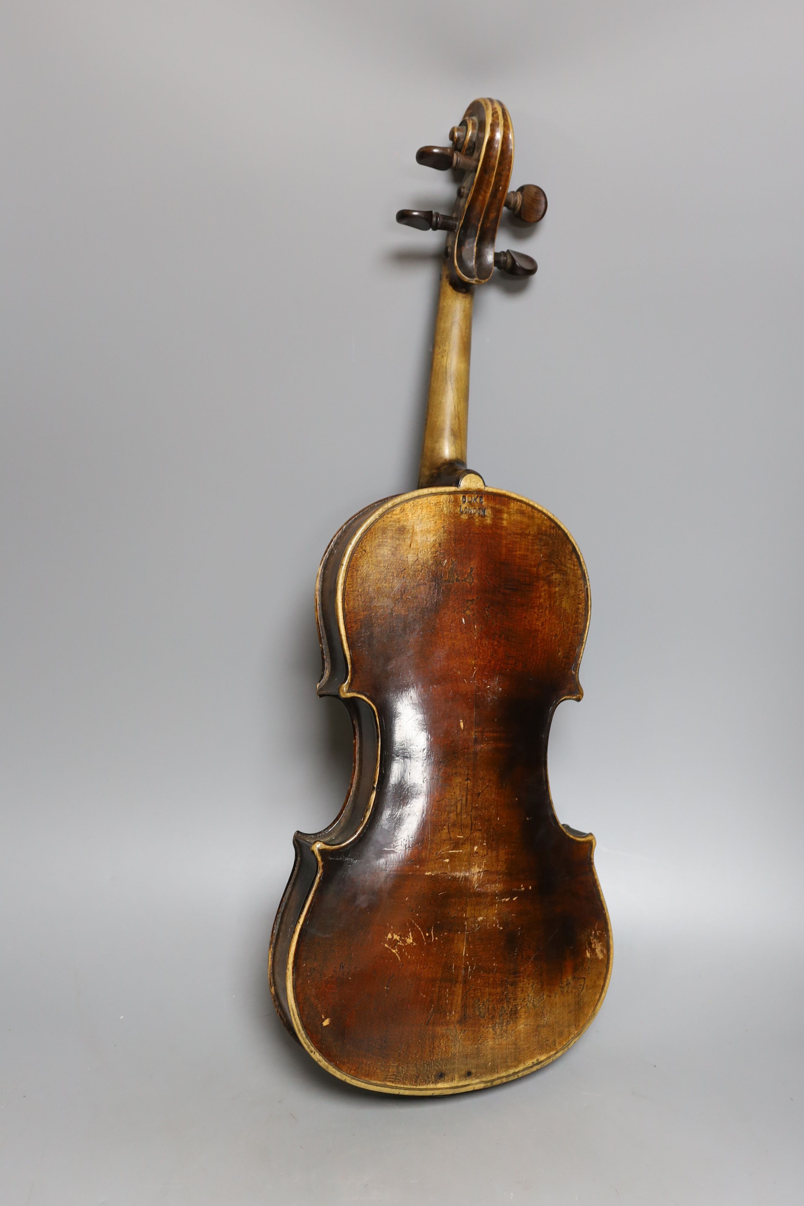 A Duke, London violin, 60 cms long.